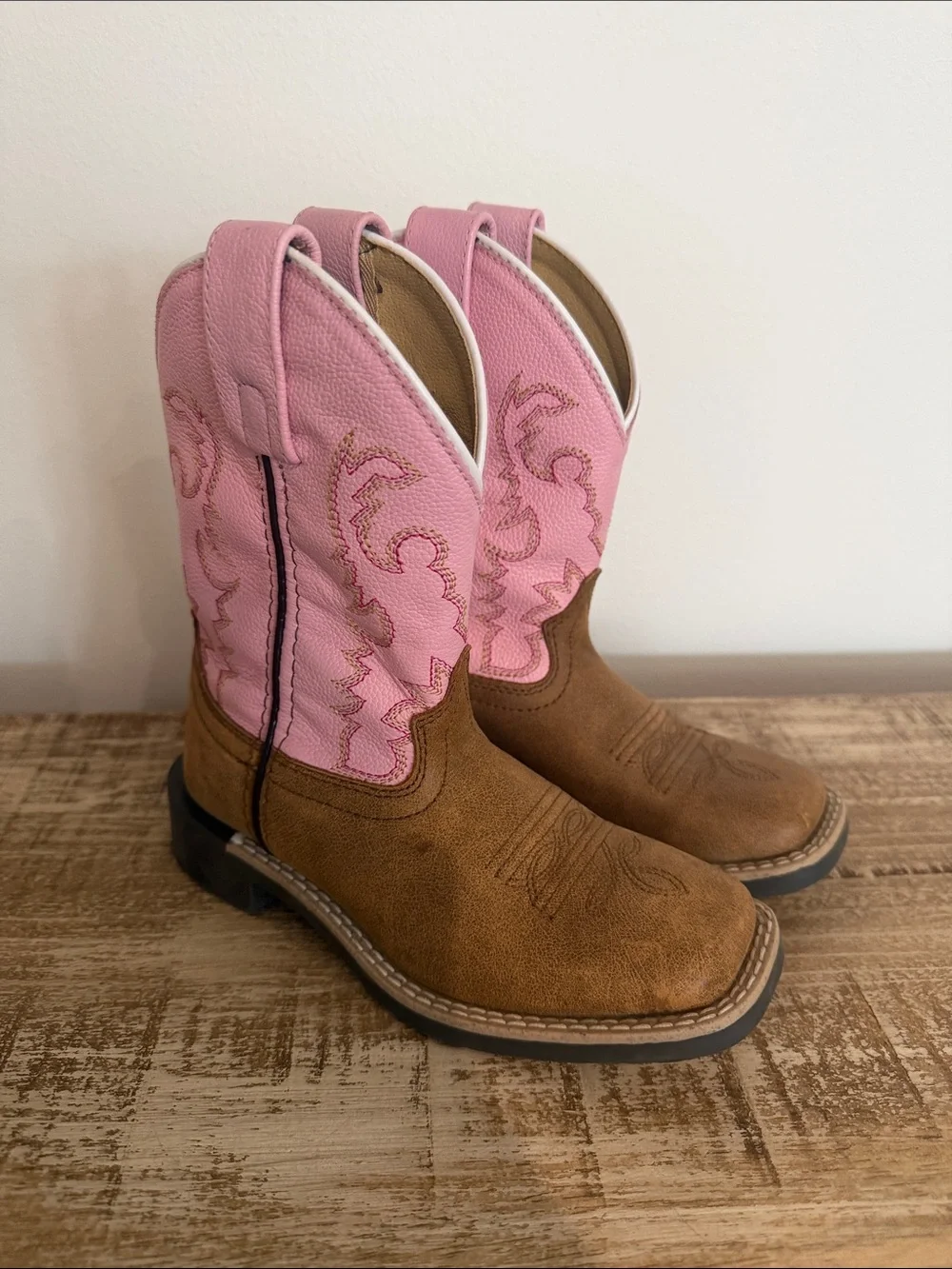 Girls' Two-Tone Pink & Brown Pull-On Western Boots